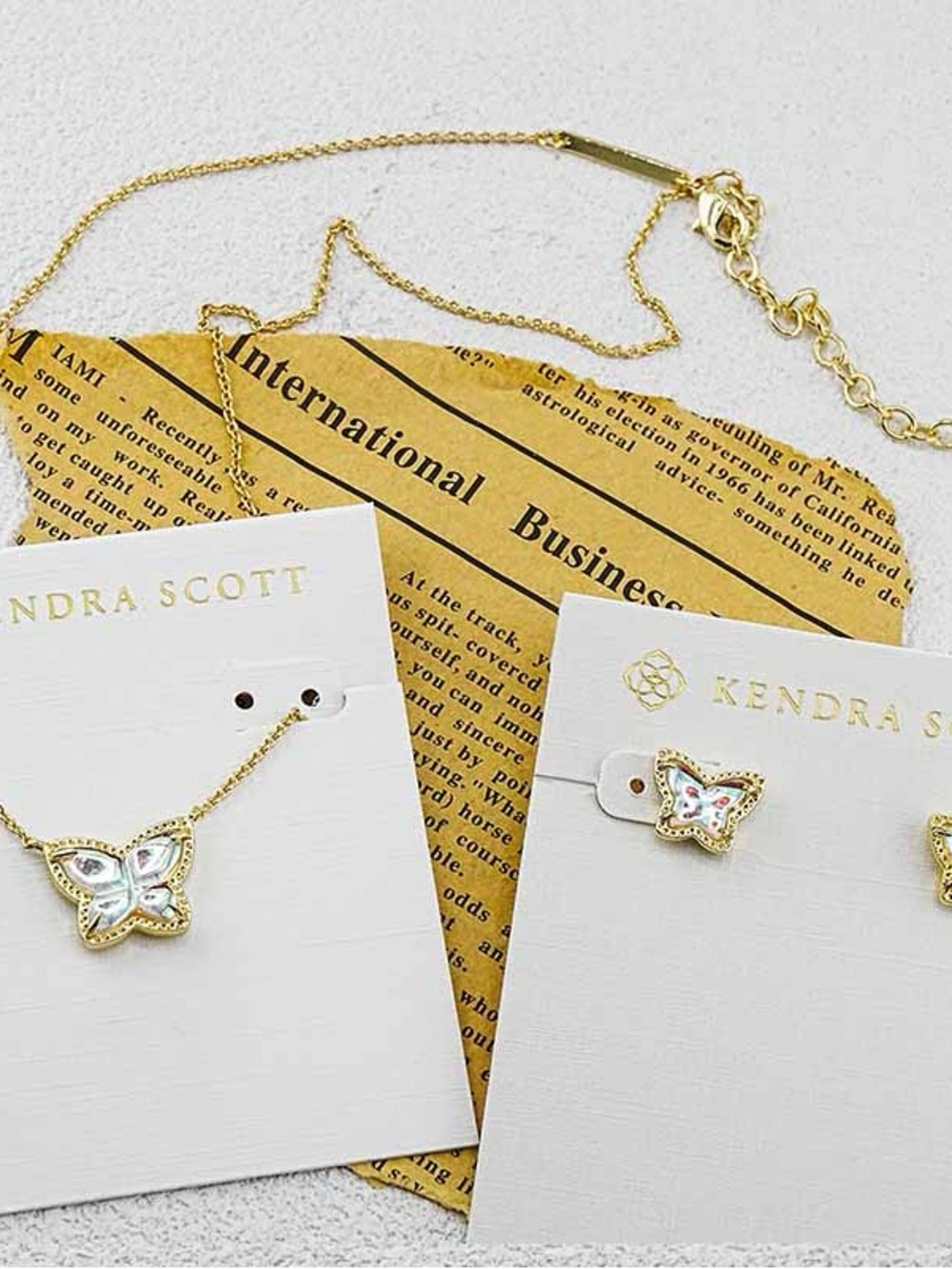 Kendra Scott Gold Butterfly Necklace and Stud Earrings Set - White Inlay